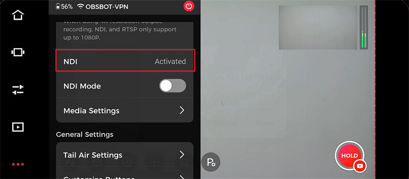 use ndi with obsbot tail air activated